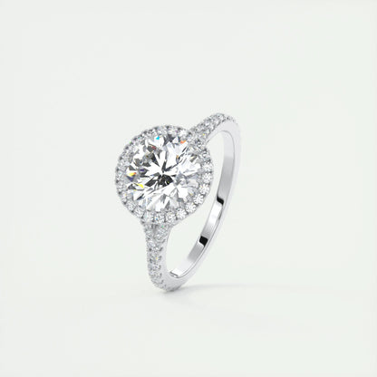 2 CT Round Halo Split Shank CVD F/VS1 Diamond Engagement Ring