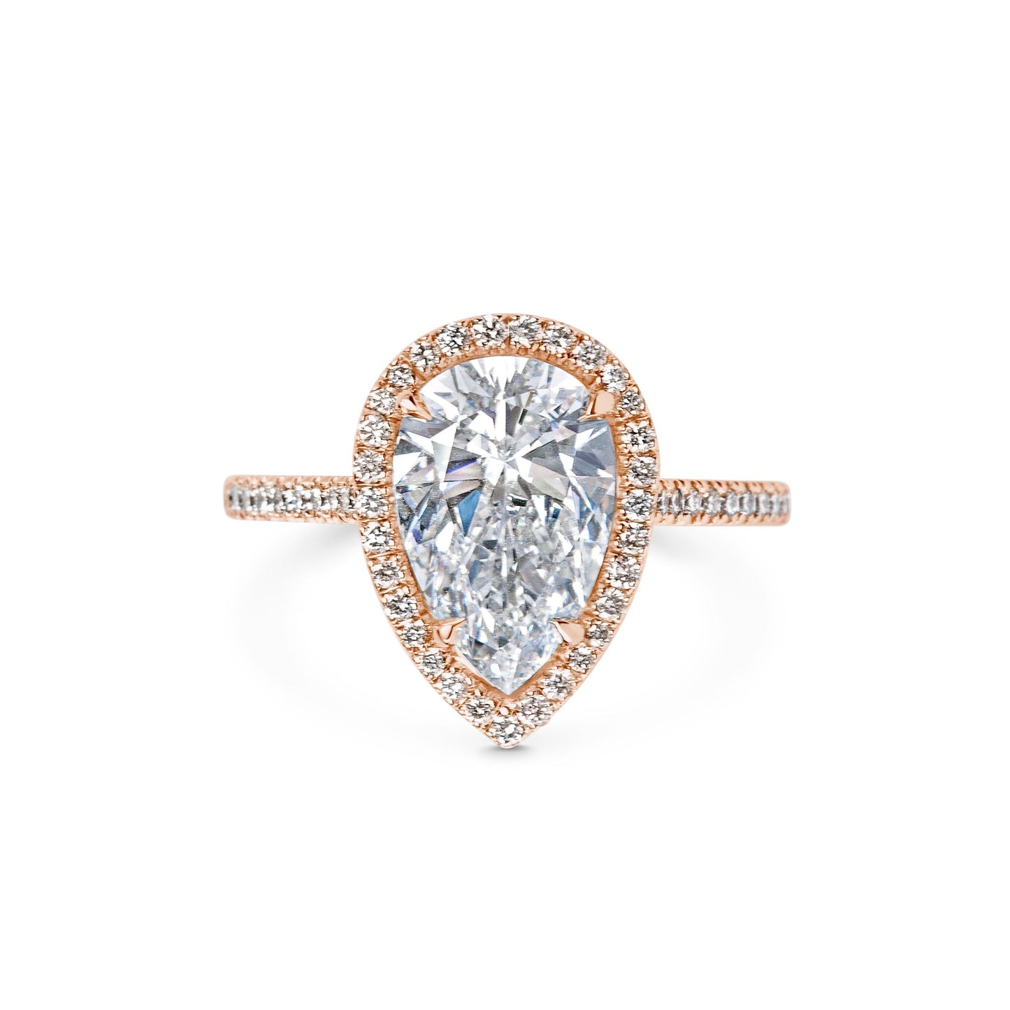 2 ct Pear F- VS1 Diamond Halo & Pave Moissanite Engagement Ring