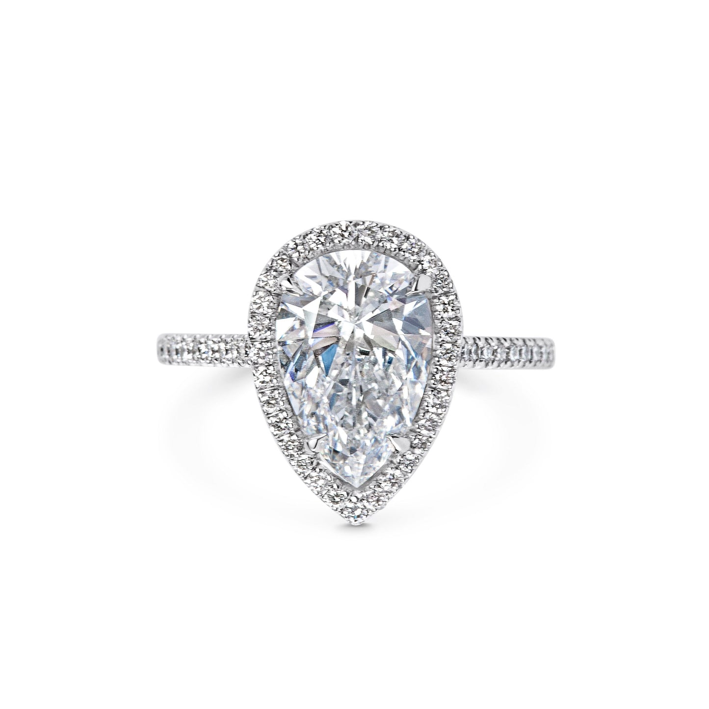 2 ct Pear F- VS1 Diamond Halo & Pave Moissanite Engagement Ring