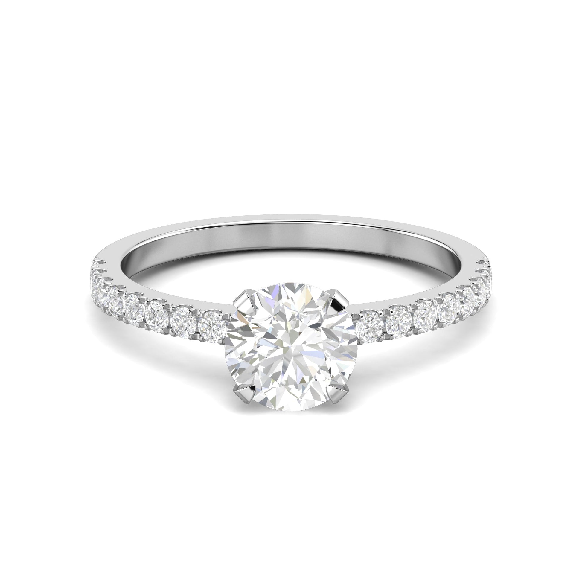 1.03 ct Round F- VS1 Diamond Pave Moissanite Engagement Ring