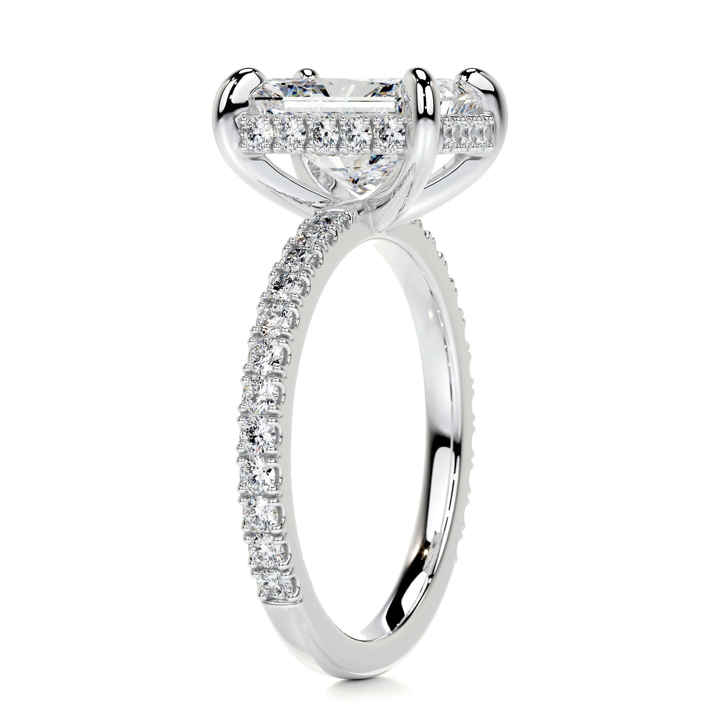 2.0 ct Radiant E- VS2 Diamond Pave Moissanite Engagement Ring