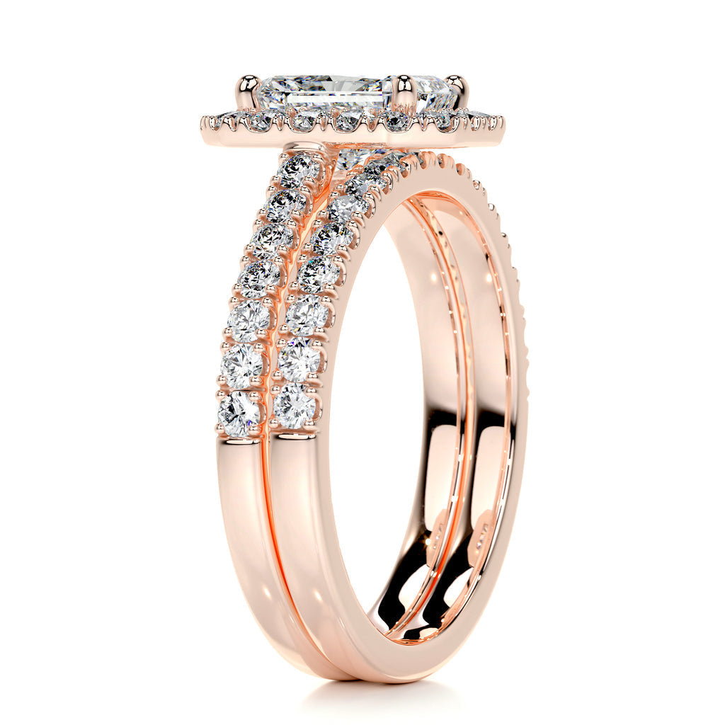 1.50 CT Radiant Halo CVD F/VS Diamond Bridal Ring Set