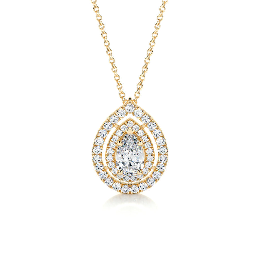 1.0 CT Pear Double Halo CVD F/VS Diamond Necklace