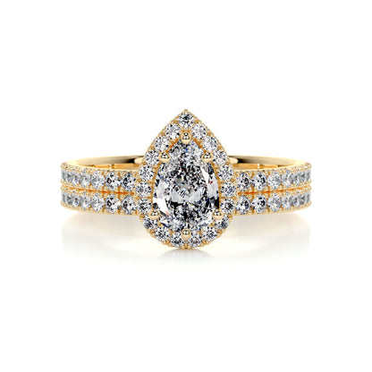 1.0 CT Pear Halo CVD F/VS Diamond Bridal Ring Set