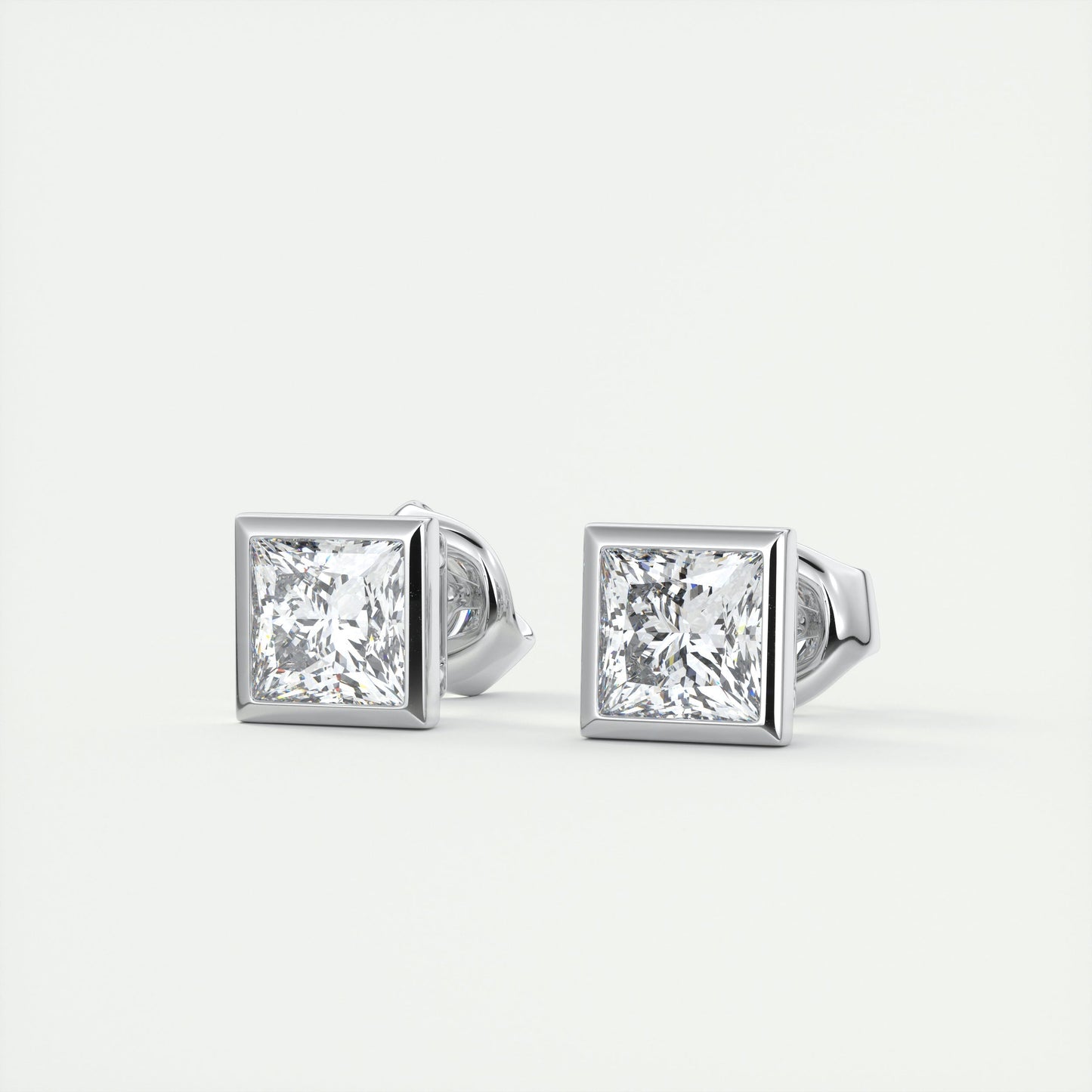 1.0 CT Princess Bezel Solitaire CVD G/VS Diamond Earrings